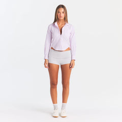 COTTON POPLIN SHRUNKEN BUTTON UP SHIRT | PINK TULLE WIDE STRIPE