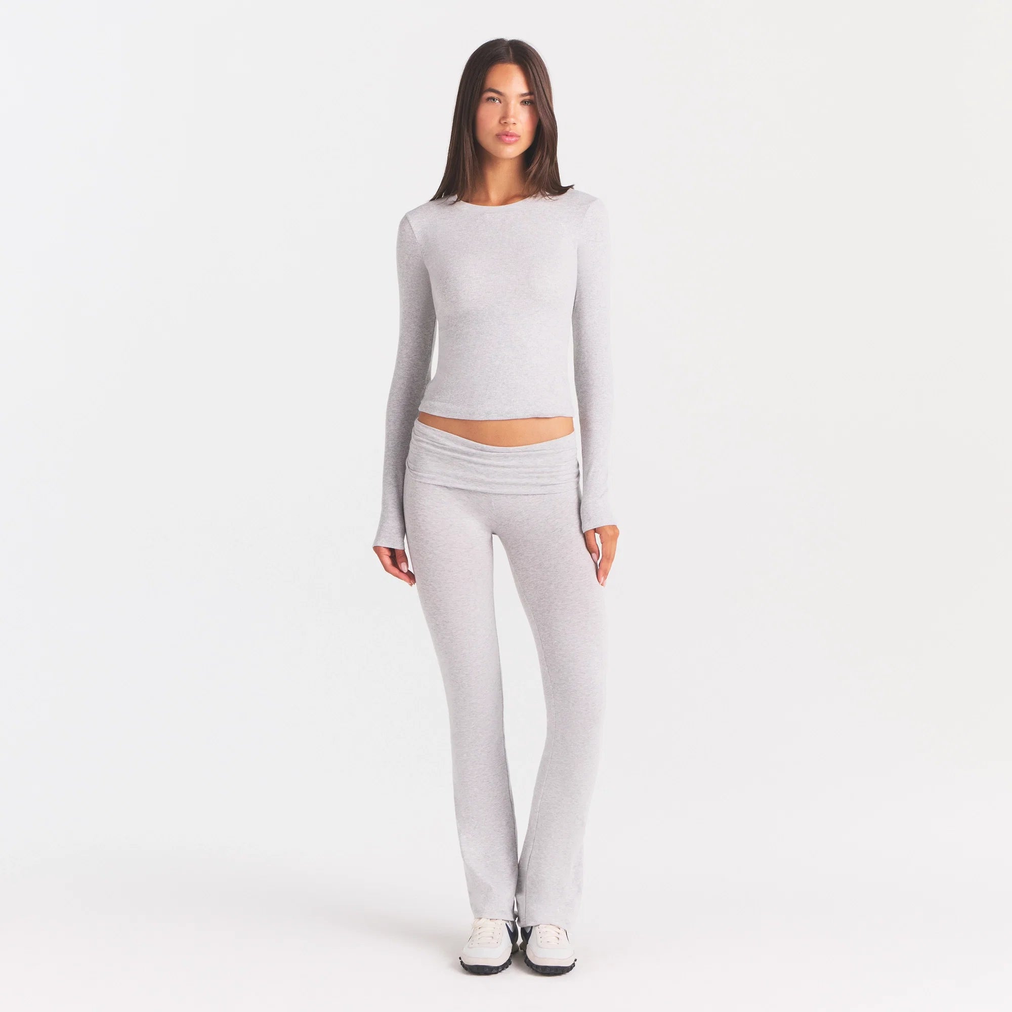 COTTON RIB LONG SLEEVE T-SHIRT | LIGHT HEATHER GREY