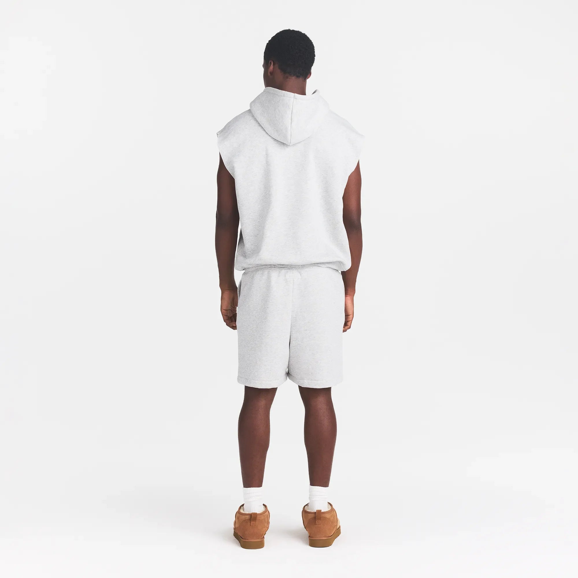 FLEECE LOUNGE MENS SLEEVELESS HOODIE | LIGHT HEATHER GREY