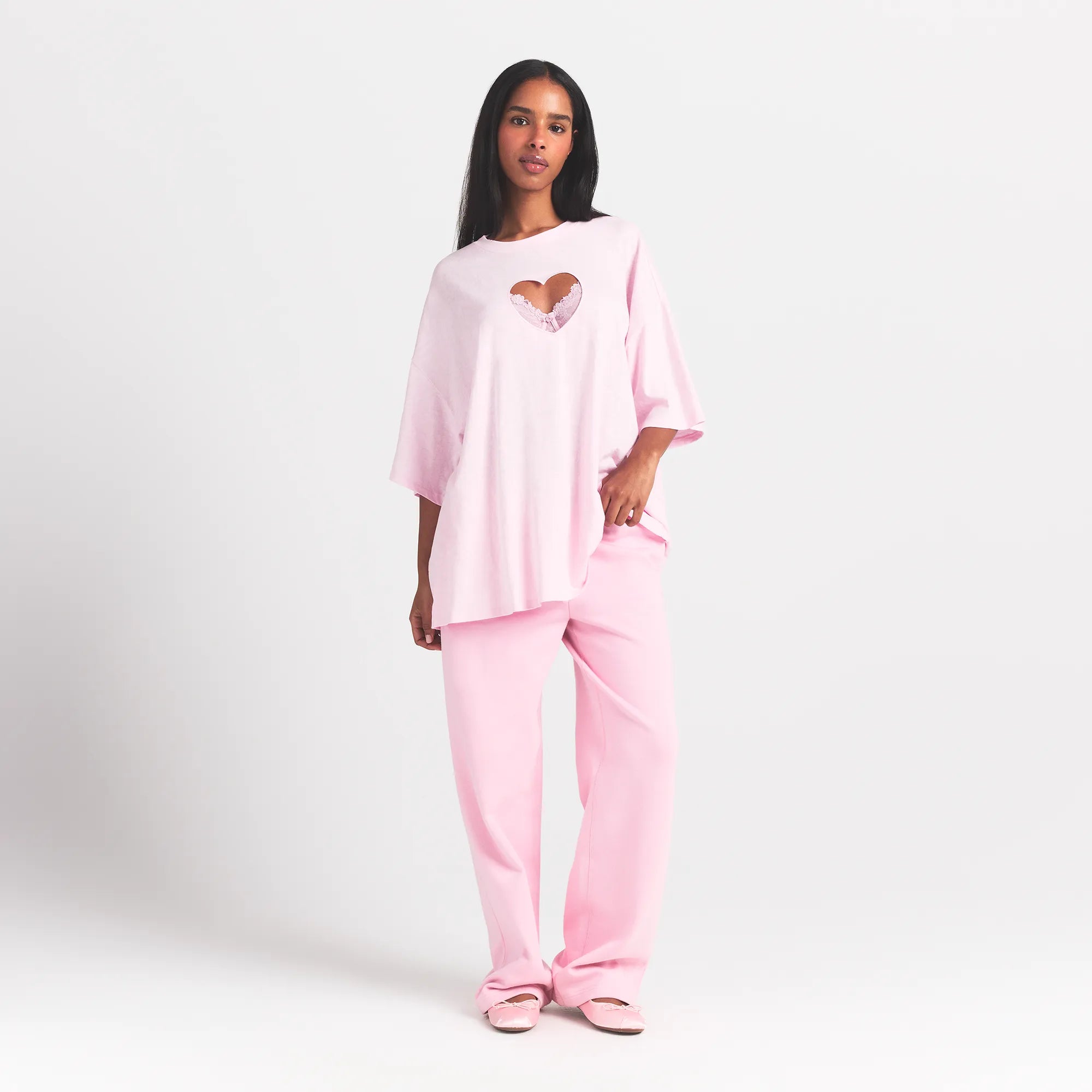 WORN IN JERSEY HEART OVERSIZED T-SHIRT | BABY PINK