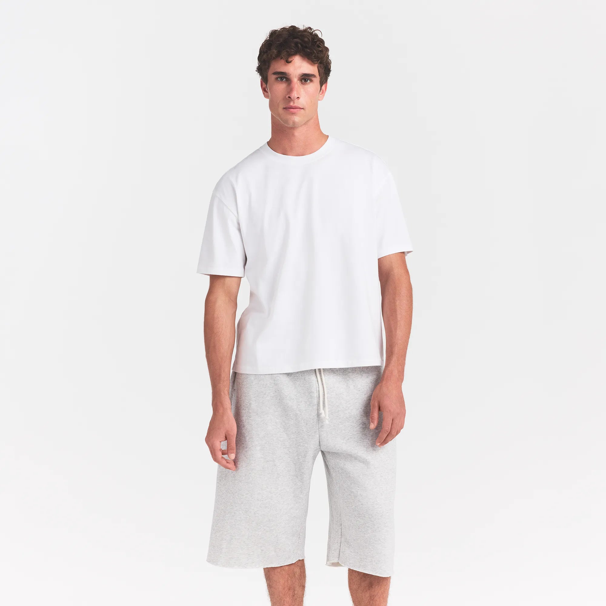 HEAVYWEIGHT COTTON MENS RELAXED CROPPED CREWNECK | CHALK