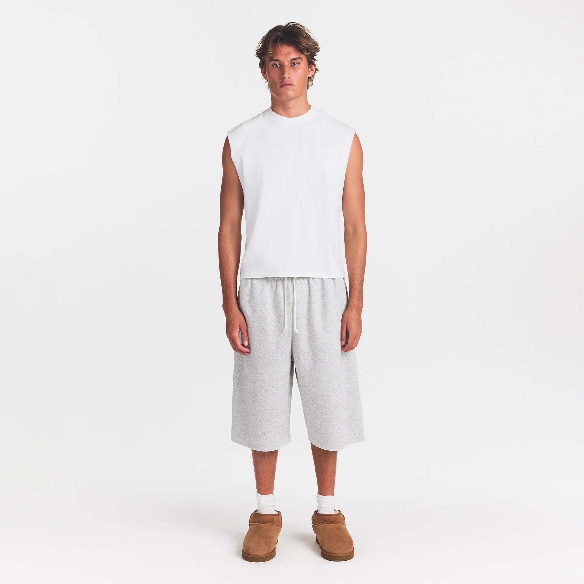 HEAVYWEIGHT COTTON MENS CROPPED MUSCLE TANK | CHALK