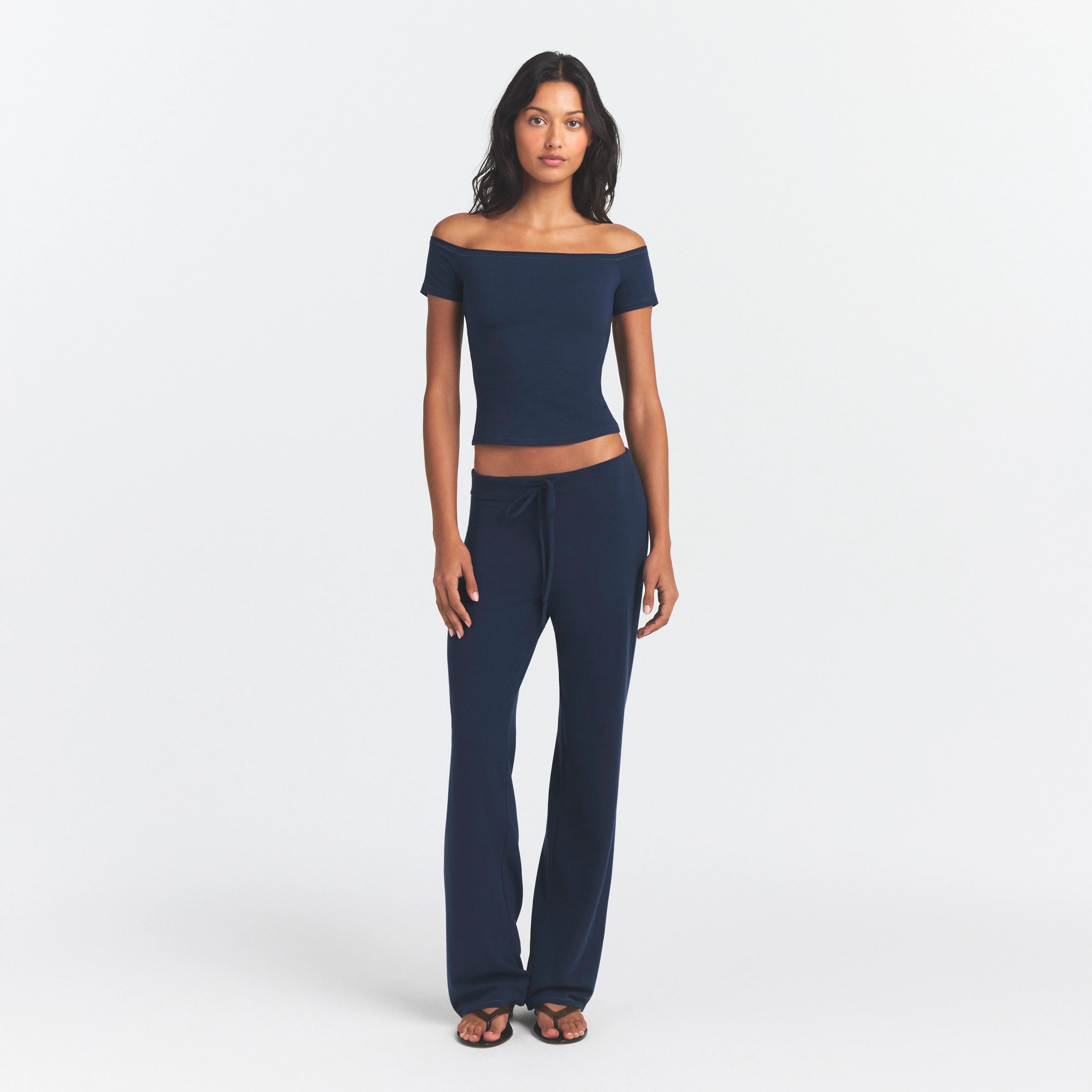 COTTON JERSEY OFF THE SHOULDER TOP | NAVY