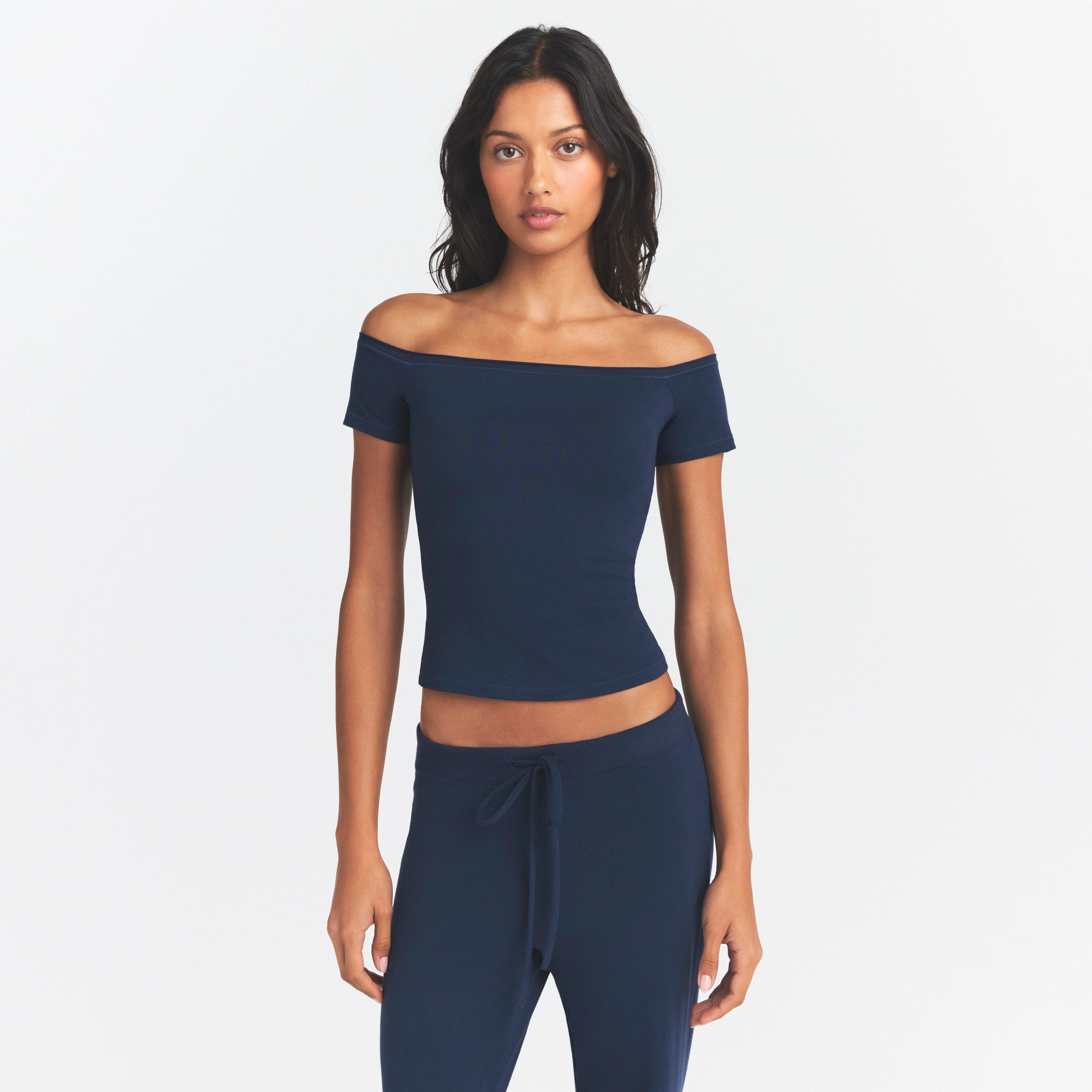 COTTON JERSEY OFF THE SHOULDER TOP | NAVY