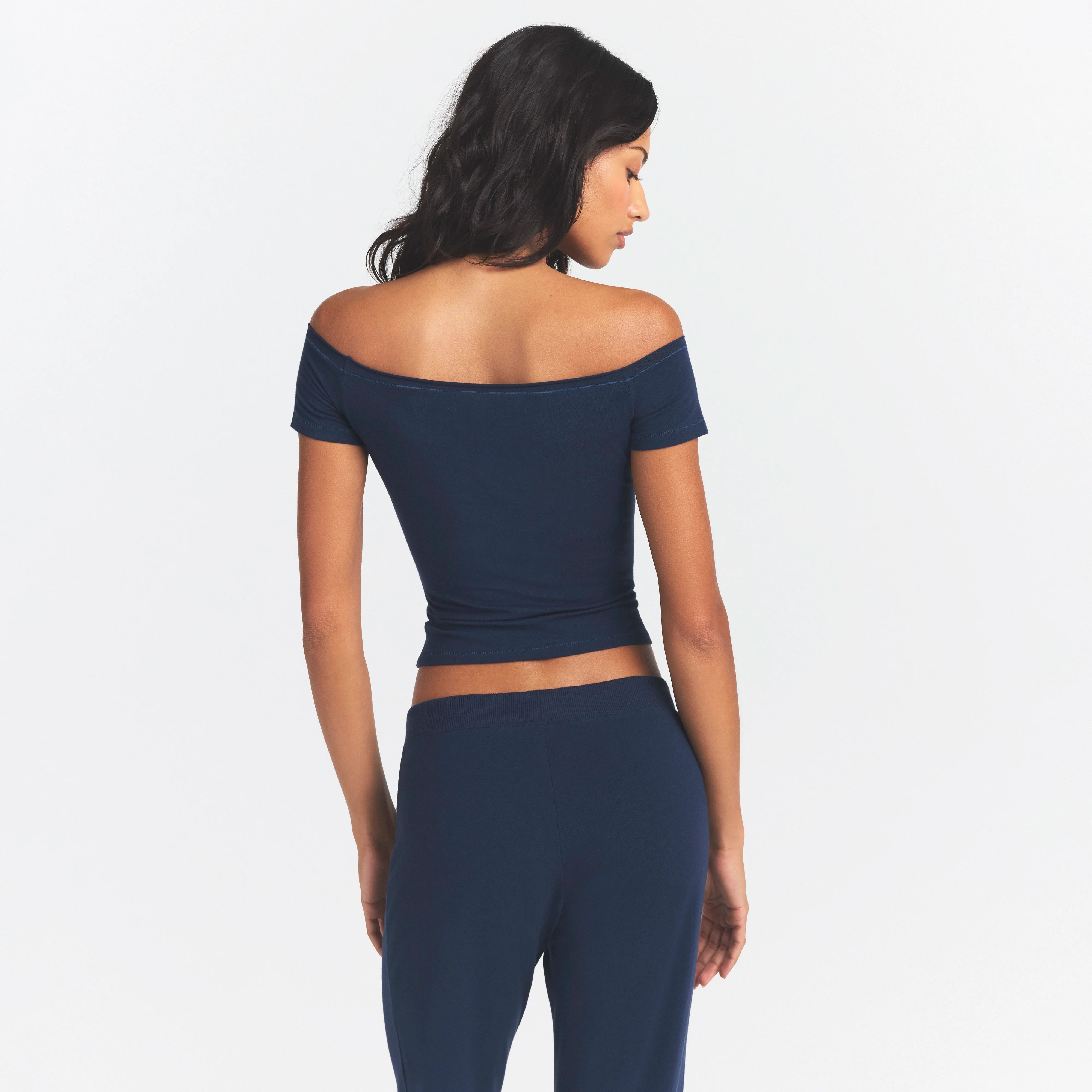 COTTON JERSEY OFF THE SHOULDER TOP | NAVY