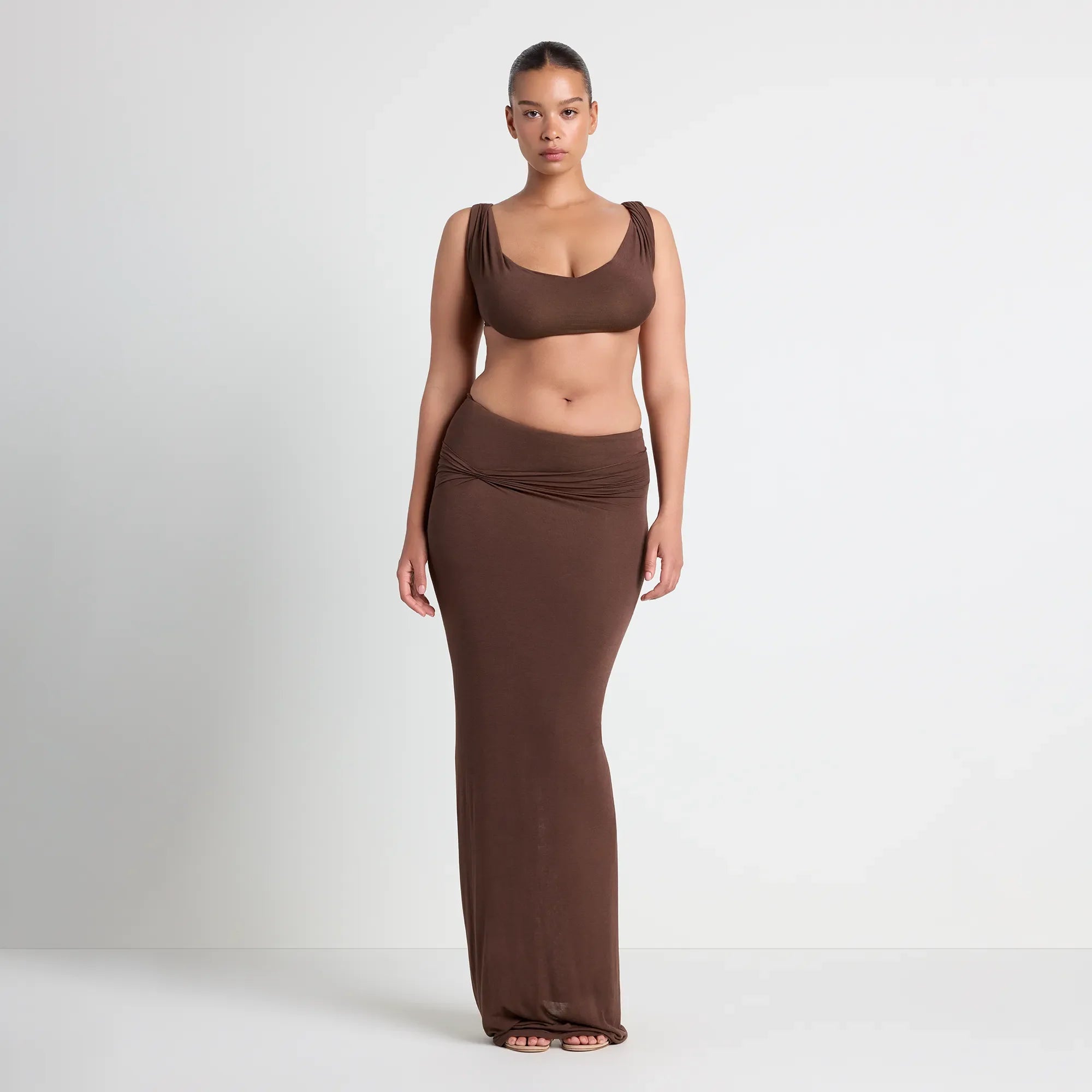 VETTESE X SKIMS SHEER MODAL DRAPED BRALETTE | COCOA