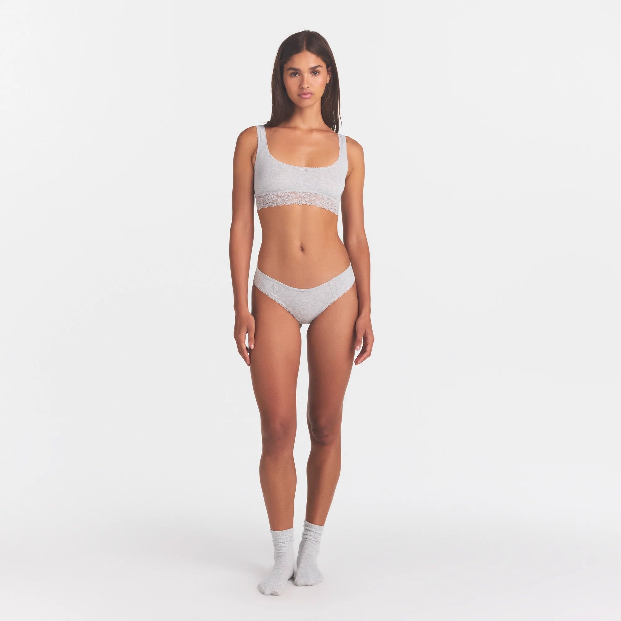 LIGHTWEIGHT COTTON LACE HIPSTER | LIGHT HEATHER GREY